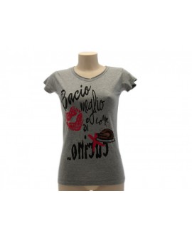 T-Shirt Solo Parole Donna Basic Bacio meglio di co - SPTDBACUC.GR
