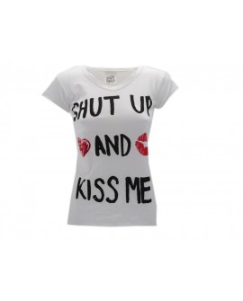 T-Shirt Solo Parole Donna Basic Shut up and kiss m - SPTDSHUT.BI
